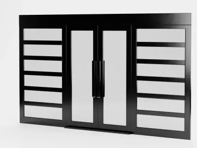 Double Door V1 - French Sliding Style with Black Frame 3D model
