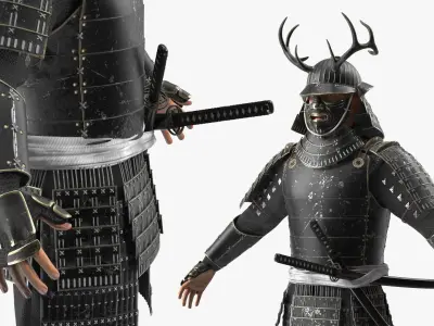  Armored Samurai Character With Antler Helmet 