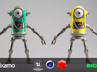 Game Ready Robot Character MINI Rusted BOT Low-poly 3D model