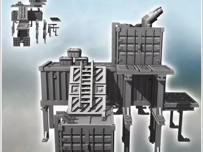 Large observation post with three containers multiple access poi 3D print model