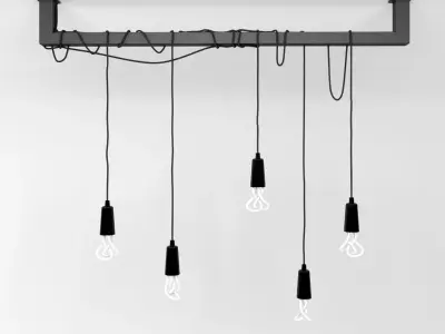 Cable bar pendant light with Original Plumen 001-light bulbs 3D model