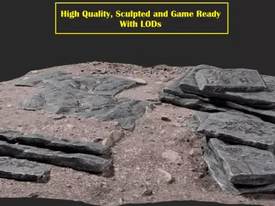 Slate Rock Slab Collection Low-poly 3D model