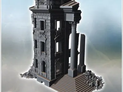 Classical building facade with columns large steps and broken de 3D print model