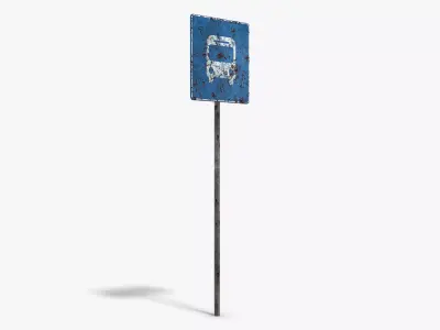 Damaged Bus Stop Sign Low-poly 3D model