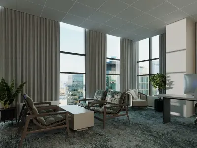 Minimalist CEO Office Room 3D Model Interior Scene 3D model