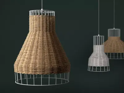 Laika three wicker lamps hanging from ceiling 3D model