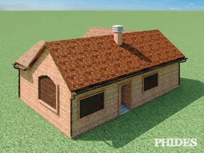 Low Poly House brick with garage Low-poly 3D model
