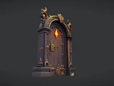 ornate fantasy wooden door 3D model
