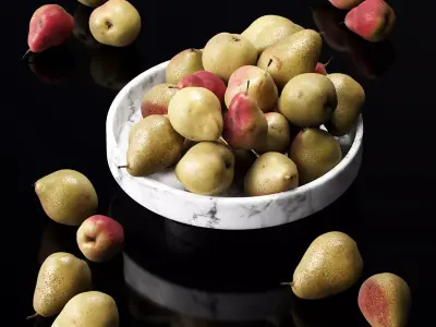 Trout pears in marble fruit bowl Low-poly 3D model