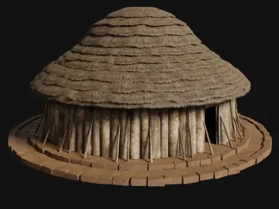 PRIMITIVE PRIMAL HUTS SHELTER HOUSE COTTAGE SETTLEMENT BUILDER Low-poly 3D model