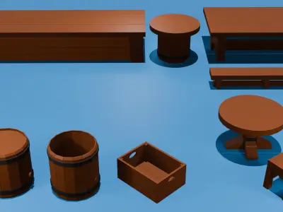 Medieval Tavern Furniture asset-pack Low-poly 3D model