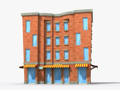 Cartoon Building x34 Low-poly 3D model
