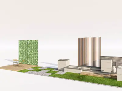 Modern Outdoor Wall Fountain and Landscape Kit Low-poly 3D model