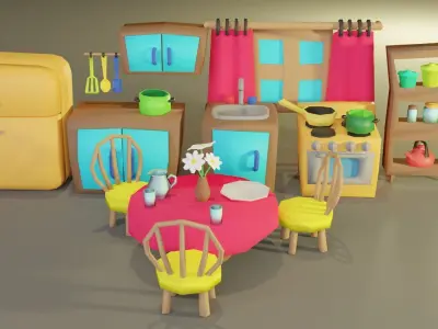 Cartoon Kitchen Furniture Low-poly 3D model