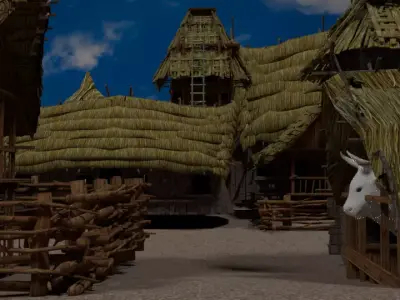Village with thatched roofs 3D model