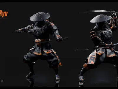 KURO RYU Stylized Samurai Character Blender Only Low-poly 3D model