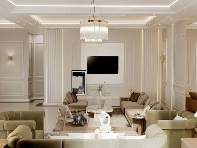 Modern Neoclassical Living Room  3D Model 3D model