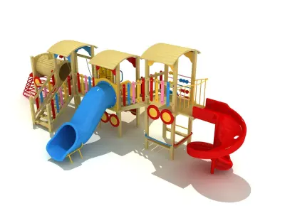  3D Train High Quality Wood Playground Outdoor 3D model