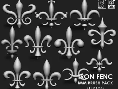 Iron Fenc IMM OBJ STL Brush Pack 11 in One 3D model