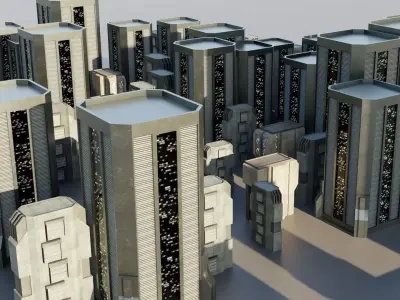 Sci-fi City Buildings 02 Low-poly 3D model