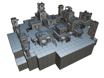 Desert Town Building Set - Proto Series Low-poly 3D model