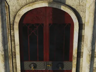 Gothic Mausoleum Door with Lion and Angel Sculptures 3D model