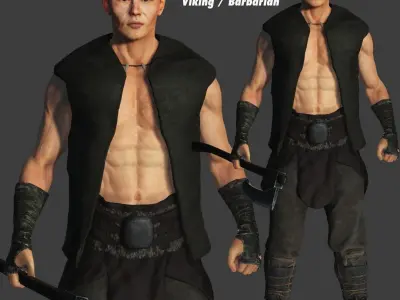 AAA 3D ASIAN MALE VIKING BARBARIAN -REALISTIC RIG GAME CHARACTER Low-poly 3D model