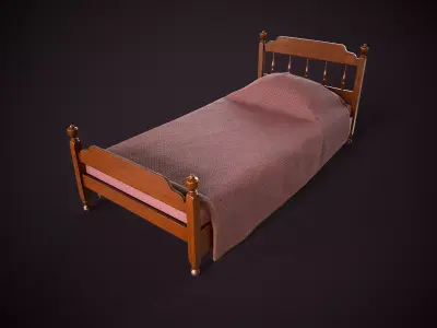 Vintage single bed Low-poly 3D model