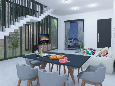 TERRACE HOUSE EXTERIOR AND INTERIOR DESIGN Low-poly 3D model