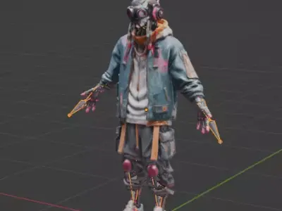 Cyberpunk Street Operative  Low Poly Rigged Character Game Ready Low-poly 3D model