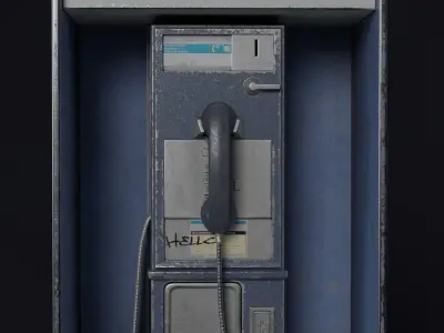 Old payphone PBR game ready Low-poly 3D model Low-poly 3D model