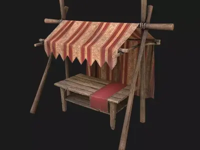 Market Stalls Red Tent Low-poly 3D model