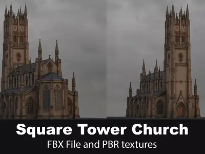 Square Tower Gothic Church 3D model