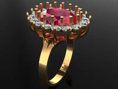 Women Ring 73 low weight oval top shape diamond women ring 3D print model