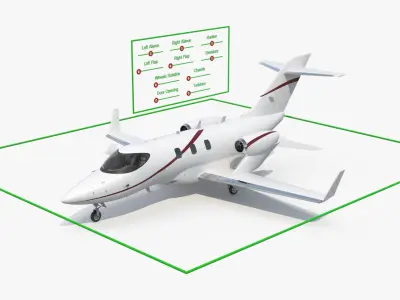  Twin Engine Private Jet Black Red Rigged 