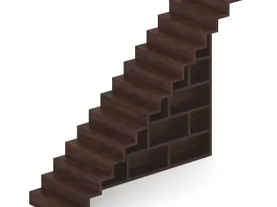 Wooden Stairs with Bookshelf 3D model