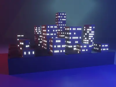 Polygon night city Low-poly 3D model