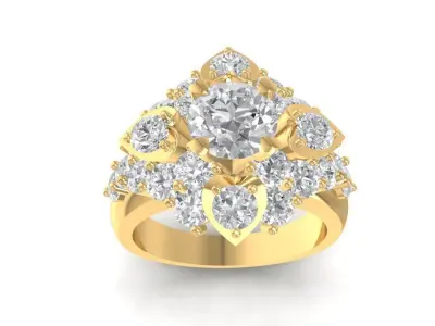 Luxury Diamond Cluster Ring with Colored Center Stone 2021 3D print model