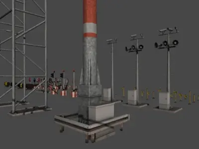 Airport signs and lights collection Low-poly 3D model