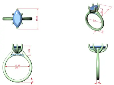 Marquise Solitaire Hidden Halo Ring 3DM 3D print model