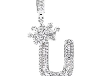 Crown Initial  U  Letter Pendant 3D print model
