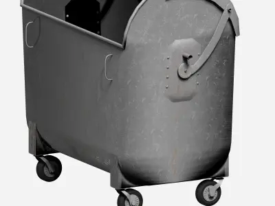 Galvanize big street garbage container with adjustable cover Low-poly 3D model