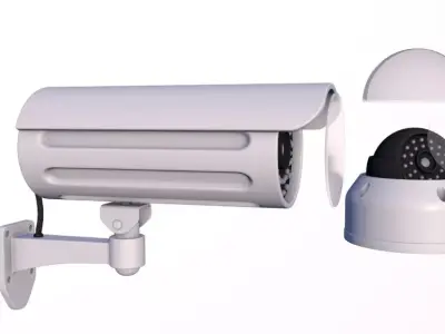 3D Two White Security Cameras 3D model