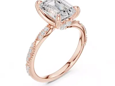 Emerald Cut Diamond Ring 3D Model STL File 3D print model