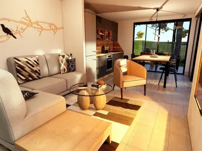 modern pool house with fireplace 3d model Low-poly 3D model