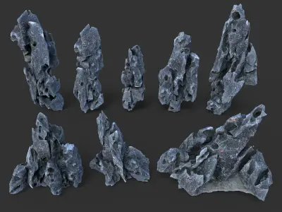 8 Low Poly Erosion Rocks - 231126 Low-poly 3D model