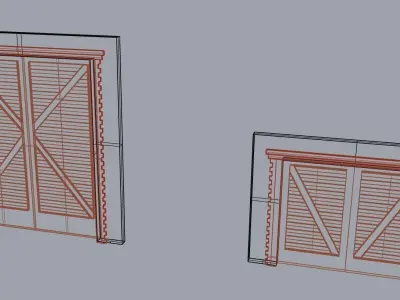 architectural garage barn door  with surrounds large and small 3D model