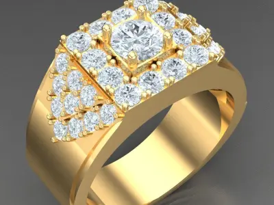 Light Gold Diamond Men Ring 2MR035 3D model