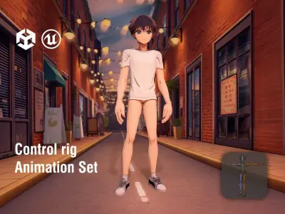 Anime Character in Cozy Street Scene Low-poly 3D model