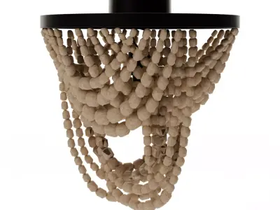 Tiered Wood Bead Semi-Flush Mount Chandelier Low-poly 3D model